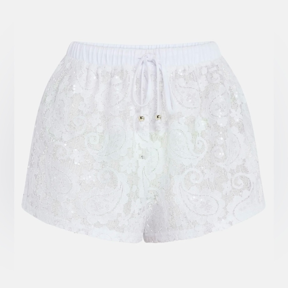 NWT No Boundaries White Lace‎ Sequin Swim Cover Up Shorts Medium M 8-10